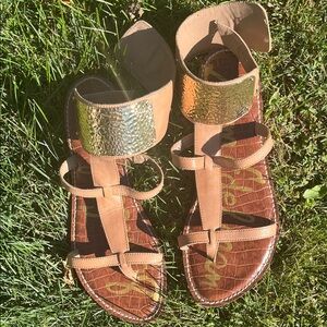 Sam Edelman 8 Gold and Tan Women's Sandals